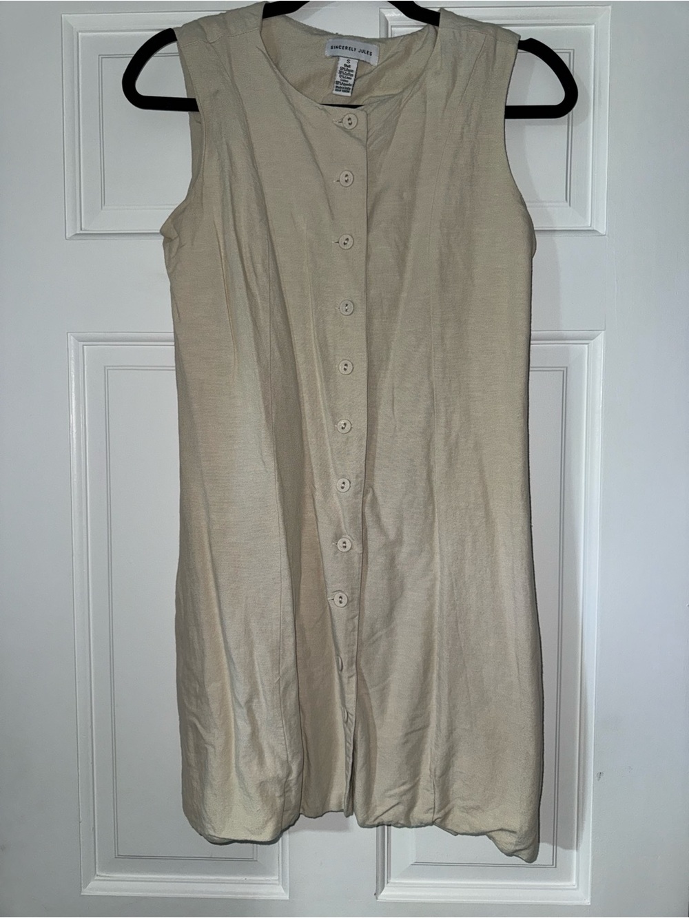 Sleeveless Button-Front Beige linen Dress
